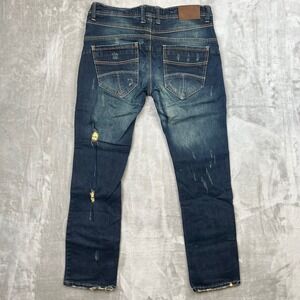 Elite Premium Denim Men Jeans Distressed Blue Wash Straight Fit Size 34x32